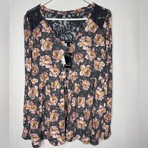 Torrid Women’s Floral Blouse Popover Lace Sz 1X Cottagecore Workwear Casual Boho